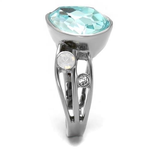 MATK2502 - High polished (no plating) Stainless Steel Ring with Top Grade Crystal in Sea Blue