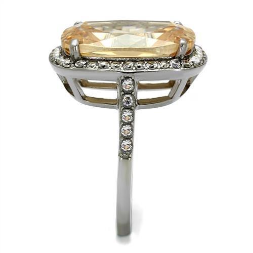 MATK2503 - High polished (no plating) Stainless Steel Ring with AAA Grade CZ in Champagne