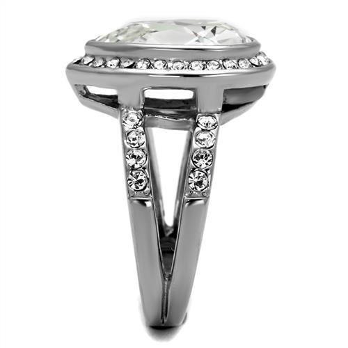 MATK2504 - High polished (no plating) Stainless Steel Ring with Top Grade Crystal in Clear
