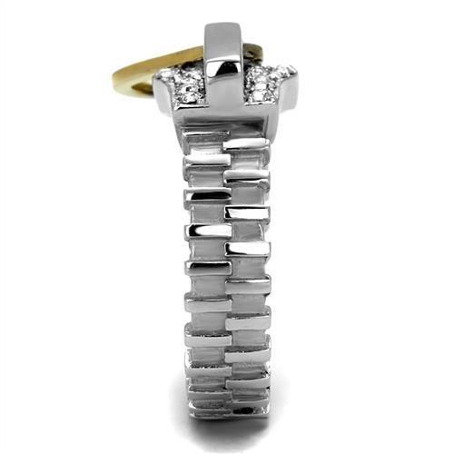 MATK2520 - Two-Tone IP Gold (Ion Plating) Stainless Steel Ring with Top Grade Crystal in Clear