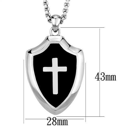 MATK2523 - High polished (no plating) Stainless Steel Chain Pendant with Epoxy in Jet