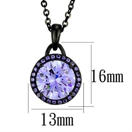 MATK2525 - IP Black(Ion Plating) Stainless Steel Chain Pendant with AAA Grade CZ in Light Amethyst