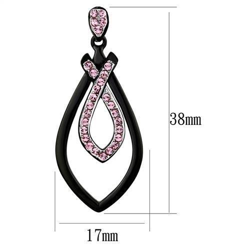 MATK2532 - Two-Tone IP Black (Ion Plating) Stainless Steel Earrings with Top Grade Crystal in Light Rose