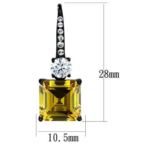 MATK2539 - IP Black(Ion Plating) Stainless Steel Earrings with AAA Grade CZ in Topaz