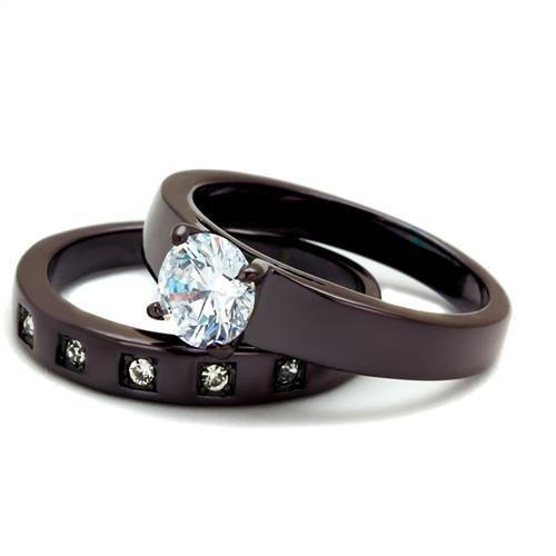 MATK2547 - IP Dark Brown (IP coffee) Stainless Steel Ring with AAA Grade CZ in Clear