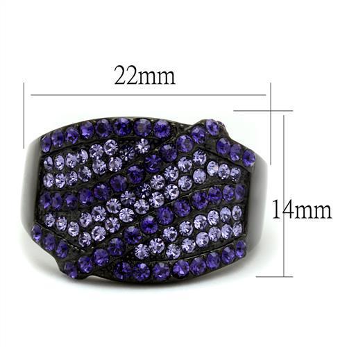 MATK2551 - IP Black(Ion Plating) Stainless Steel Ring with Top Grade Crystal in Multi Color