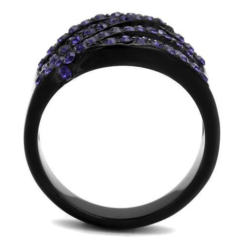 MATK2551 - IP Black(Ion Plating) Stainless Steel Ring with Top Grade Crystal in Multi Color