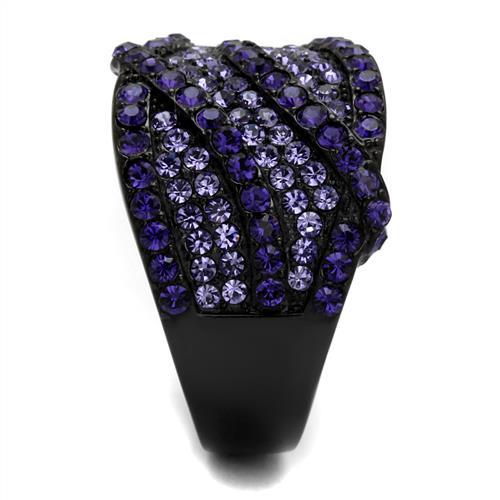 MATK2551 - IP Black(Ion Plating) Stainless Steel Ring with Top Grade Crystal in Multi Color
