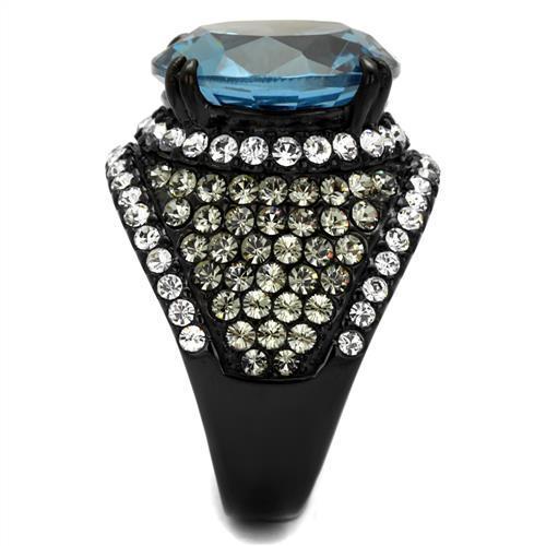 MATK2555 - IP Black(Ion Plating) Stainless Steel Ring with AAA Grade CZ in London Blue