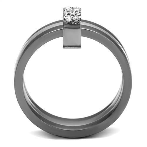 MATK2599 - Two Tone IP Light Black (IP Gun) Stainless Steel Ring with Top Grade Crystal in Clear