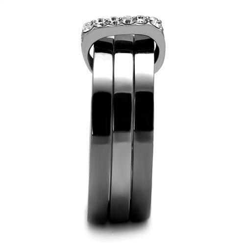 MATK2599 - Two Tone IP Light Black (IP Gun) Stainless Steel Ring with Top Grade Crystal in Clear