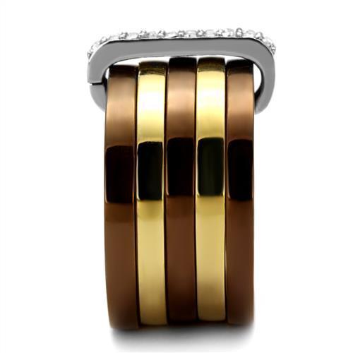 MATK2601 - Three Tone (IP Gold & IP Light coffee & High Polished) Stainless Steel Ring with Top Grade Crystal in Clear