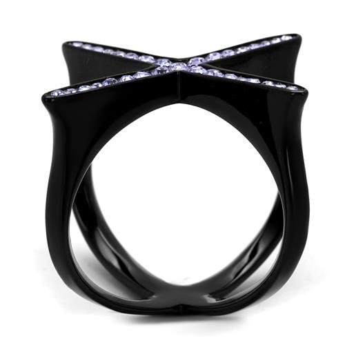 MATK2603 - IP Black(Ion Plating) Stainless Steel Ring with Top Grade Crystal in Amethyst