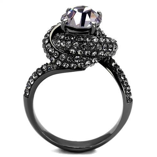 MATK2604 - IP Light Black (IP Gun) Stainless Steel Ring with Top Grade Crystal in Light Amethyst