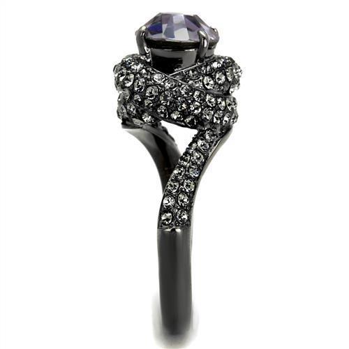 MATK2604 - IP Light Black (IP Gun) Stainless Steel Ring with Top Grade Crystal in Light Amethyst