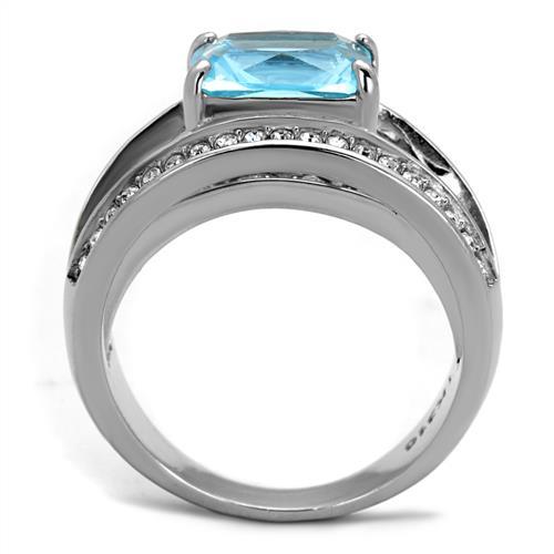 MATK2608 - No Plating Stainless Steel Ring with Synthetic Synthetic Glass in Sea Blue