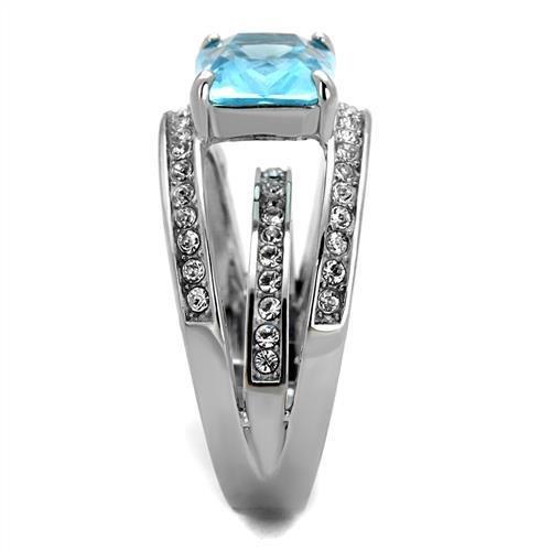 MATK2608 - No Plating Stainless Steel Ring with Synthetic Synthetic Glass in Sea Blue