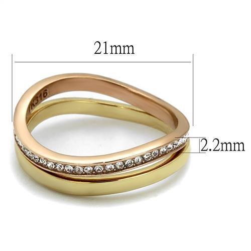 MATK2613 - IP Gold & IP Rose Gold (Ion Plating) Stainless Steel Ring with Top Grade Crystal in Clear