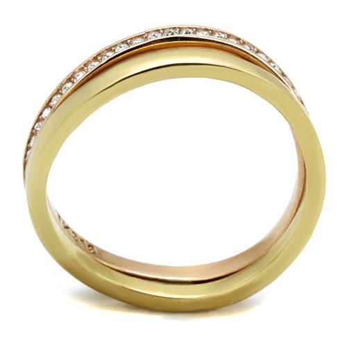 MATK2613 - IP Gold & IP Rose Gold (Ion Plating) Stainless Steel Ring with Top Grade Crystal in Clear