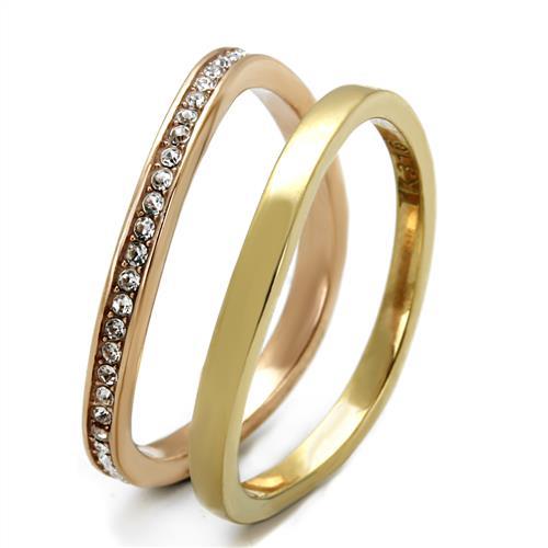 MATK2613 - IP Gold & IP Rose Gold (Ion Plating) Stainless Steel Ring with Top Grade Crystal in Clear