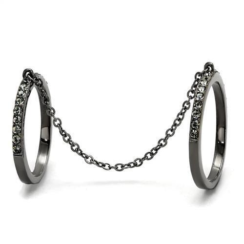 MATK2614 - IP Light Black (IP Gun) Stainless Steel Ring with Top Grade Crystal in Jet