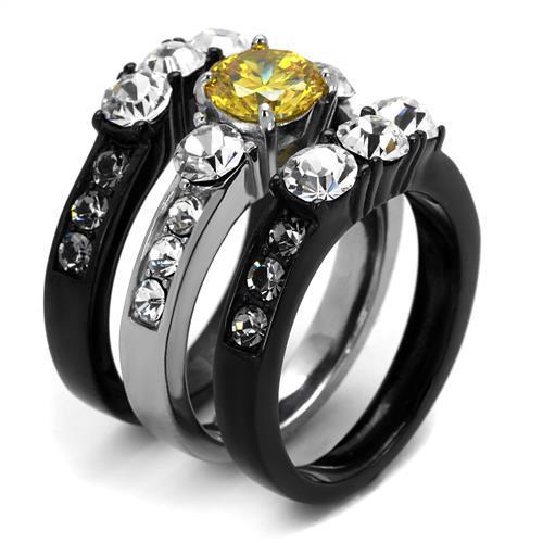 MATK2615 - Two-Tone IP Black (Ion Plating) Stainless Steel Ring with AAA Grade CZ in Topaz