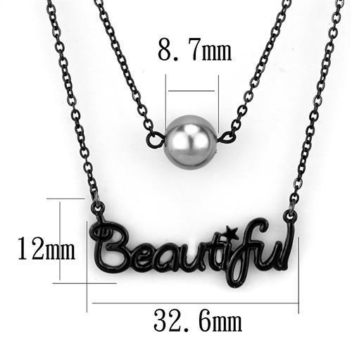 MATK2628 - IP Black(Ion Plating) Stainless Steel Necklace with Synthetic Glass Bead in Gray