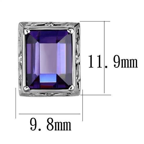 MATK2636 - High polished (no plating) Stainless Steel Earrings with AAA Grade CZ in Amethyst