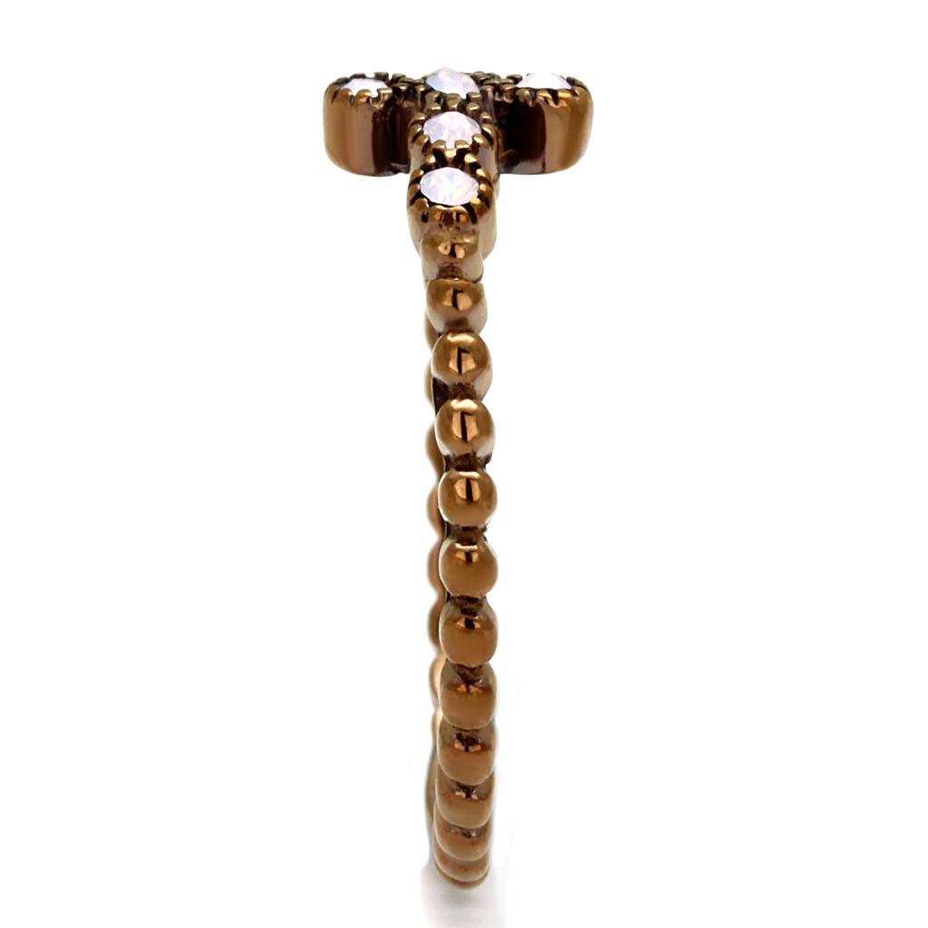 MATK2641 - IP Coffee light Stainless Steel Ring with Top Grade Crystal in Light Rose