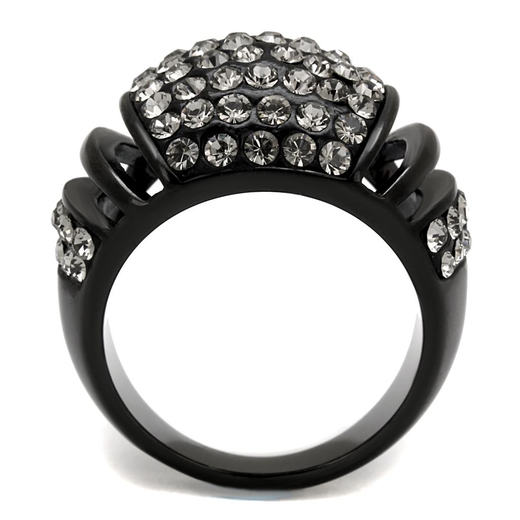 MATK2643 - IP Black(Ion Plating) Stainless Steel Ring with Top Grade Crystal in Hematite