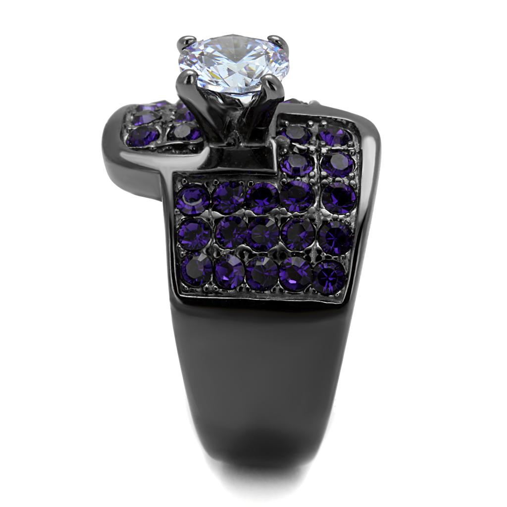 MATK2644 - IP Light Black (IP Gun) Stainless Steel Ring with AAA Grade CZ in Light Amethyst