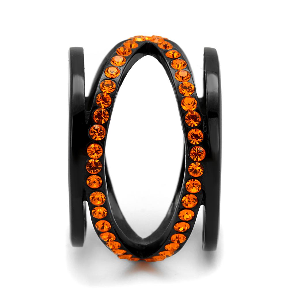 MATK2645 - IP Black(Ion Plating) Stainless Steel Ring with Top Grade Crystal in Orange