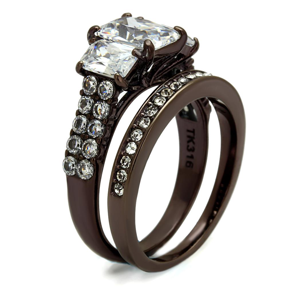 MATK2646 - IP Dark Brown (IP coffee) Stainless Steel Ring with AAA Grade CZ in Clear