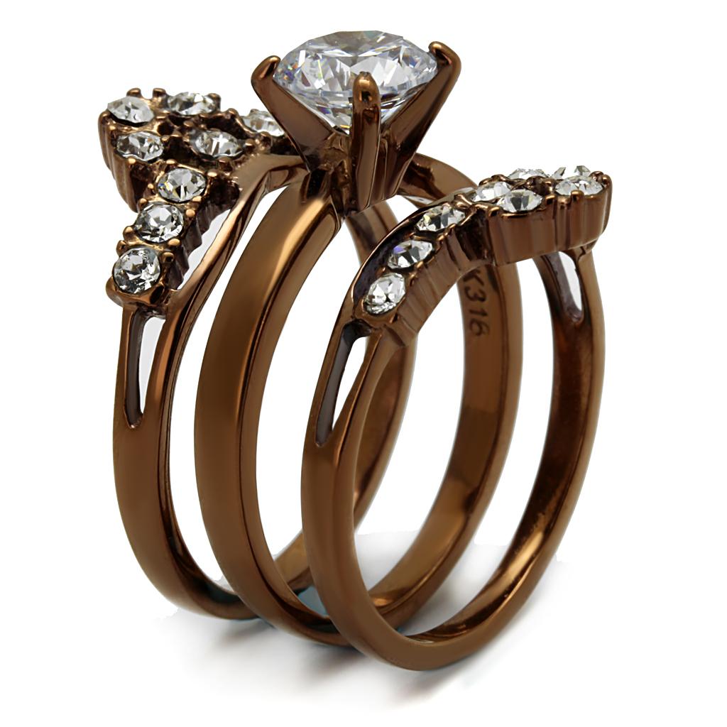 MATK2647 - IP Coffee light Stainless Steel Ring with AAA Grade CZ in Clear