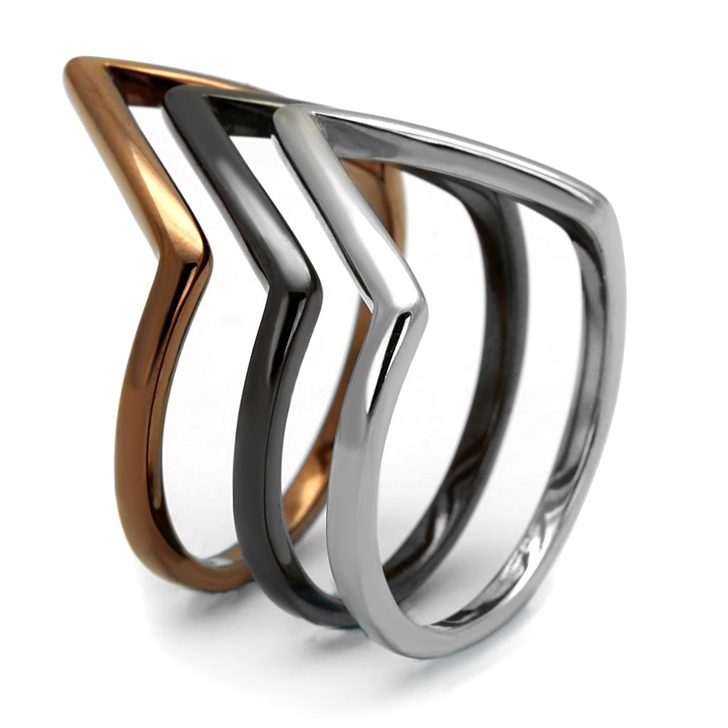 MATK2649 - Three Tone (IP Light Coffee & IP Light Black & High Polished) Stainless Steel Ring with No Stone