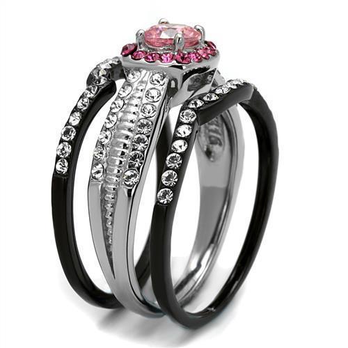 MATK2651 - Two-Tone IP Black (Ion Plating) Stainless Steel Ring with AAA Grade CZ in Light Rose