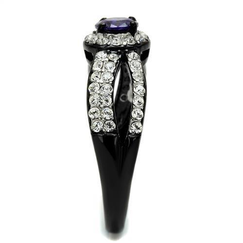MATK2653 - Two-Tone IP Black (Ion Plating) Stainless Steel Ring with AAA Grade CZ in Tanzanite