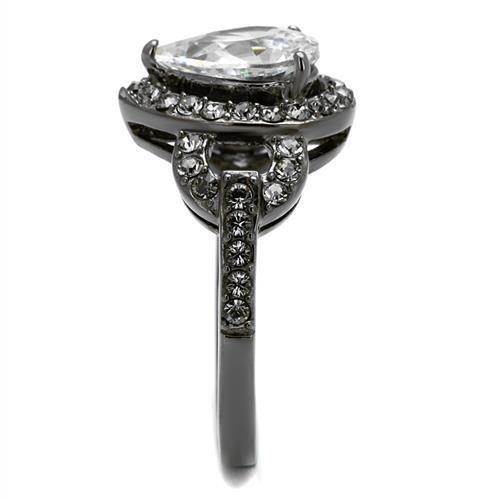 MATK2655 - IP Light Black (IP Gun) Stainless Steel Ring with AAA Grade CZ in Clear