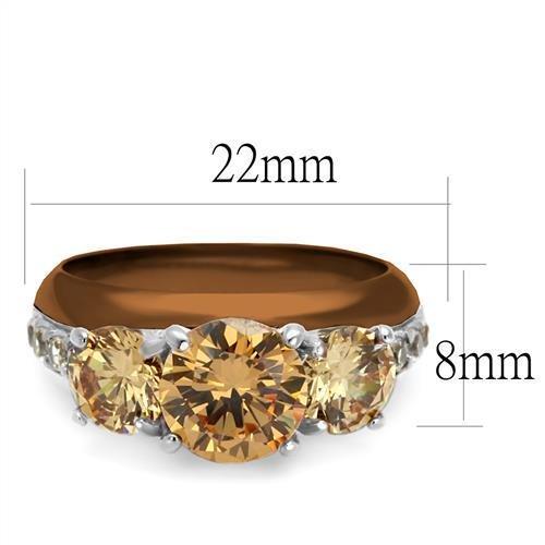 MATK2656 - Two Tone IP Light Brown (IP Light coffee) Stainless Steel Ring with AAA Grade CZ in Champagne