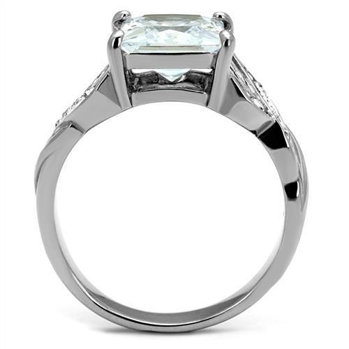 MATK2657 - High polished (no plating) Stainless Steel Ring with AAA Grade CZ in Clear