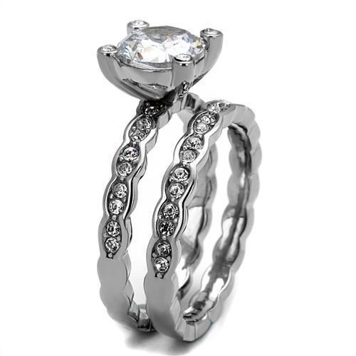 MATK2659 - High polished (no plating) Stainless Steel Ring with AAA Grade CZ in Clear