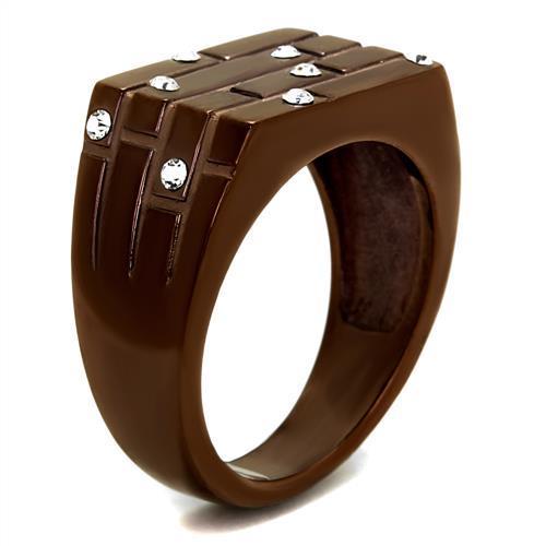 MATK2664 - IP Coffee light Stainless Steel Ring with Top Grade Crystal in Clear
