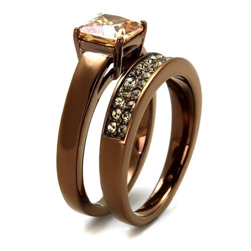 MATK2670 - IP Coffee light Stainless Steel Ring with AAA Grade CZ in Champagne