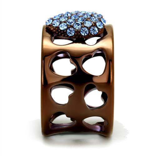 MATK2676 - IP Coffee light Stainless Steel Ring with Top Grade Crystal in Aquamarine