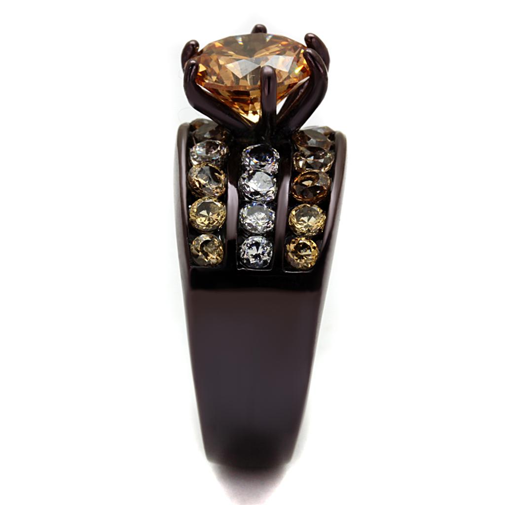 MATK2681 - IP Dark Brown (IP coffee) Stainless Steel Ring with AAA Grade CZ in Champagne