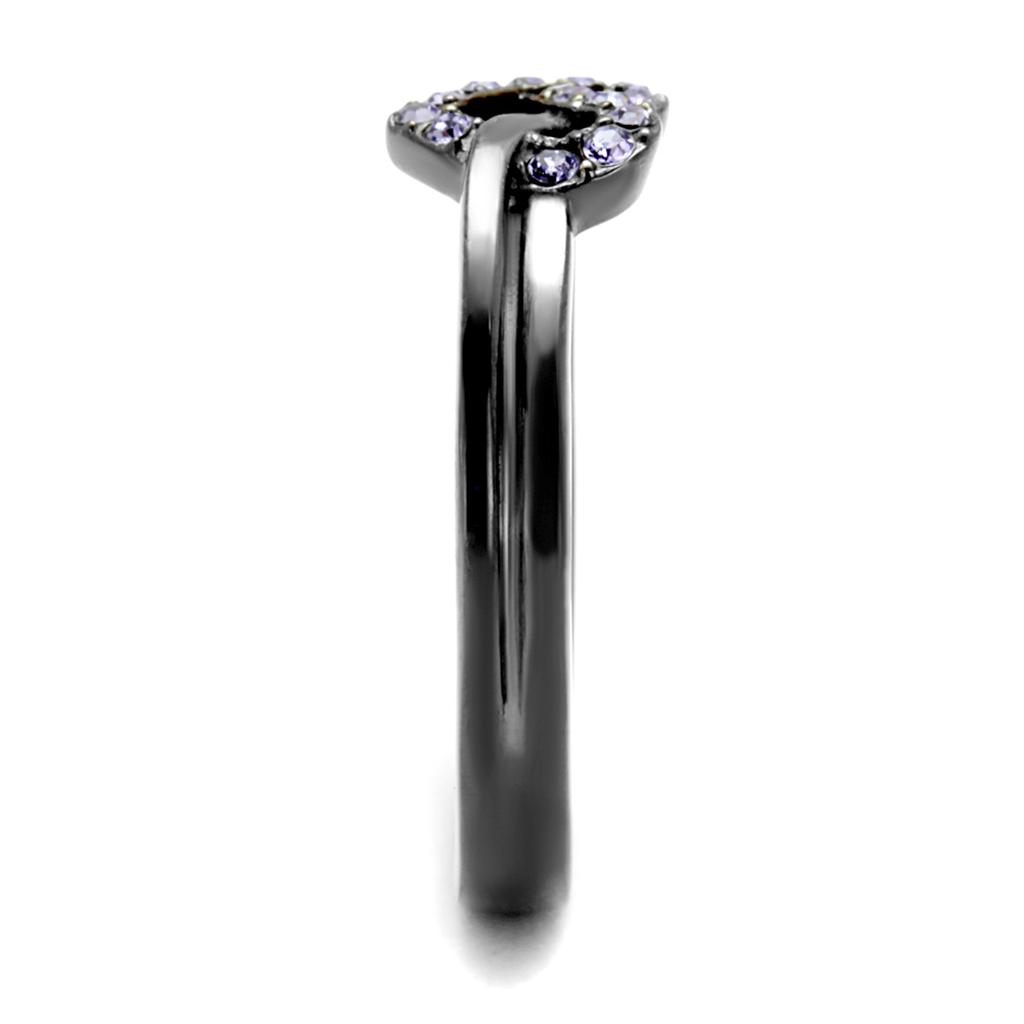 MATK2685 - IP Light Black (IP Gun) Stainless Steel Ring with Top Grade Crystal in Light Amethyst