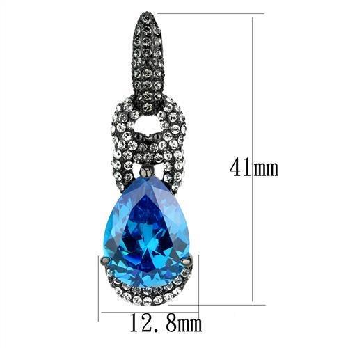MATK2708 - IP Light Black (IP Gun) Stainless Steel Earrings with AAA Grade CZ in Sea Blue
