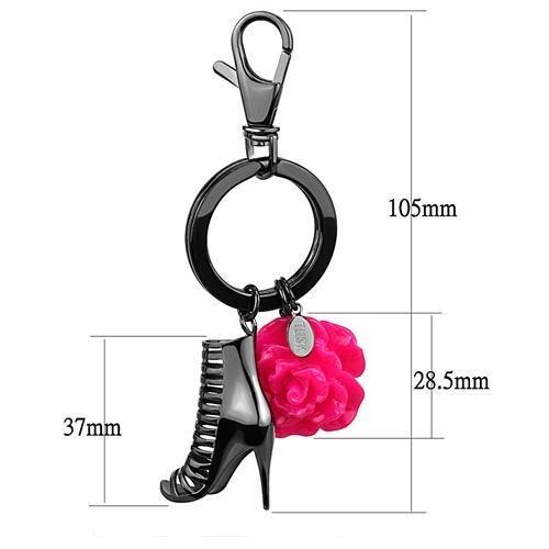 MATK2718 - IP Light Black (IP Gun) Stainless Steel Key Ring with Synthetic Synthetic Stone in Rose