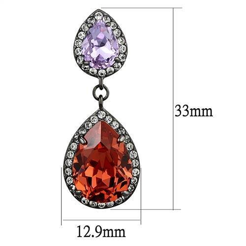 MATK2725 - IP Light Black (IP Gun) Stainless Steel Earrings with Top Grade Crystal in Orange