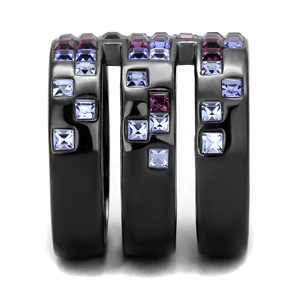 MATK2734 - IP Light Black (IP Gun) Stainless Steel Ring with Top Grade Crystal in Multi Color